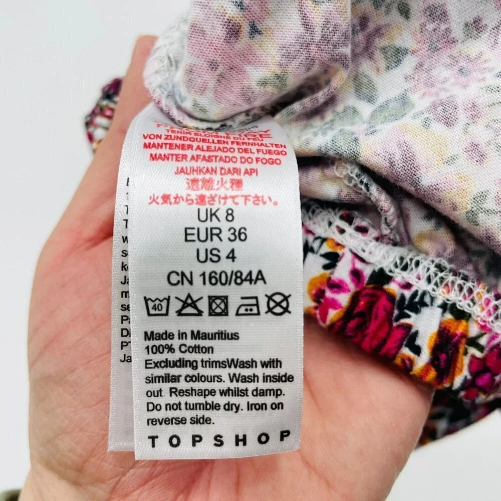 Topshop Womens Size 4 US Cotton Cropped Floral Print Bandeau Top Pink Multi 1711